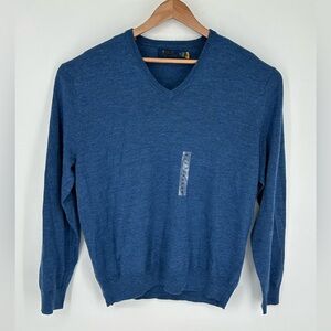 Polo Ralph Lauren Men's V Neck 100% Washable Merino Wool Sweater Blue Y9